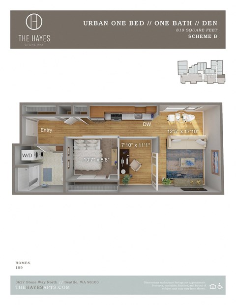 The Hayes on Stone Way Open with Den 1A Floor Plan